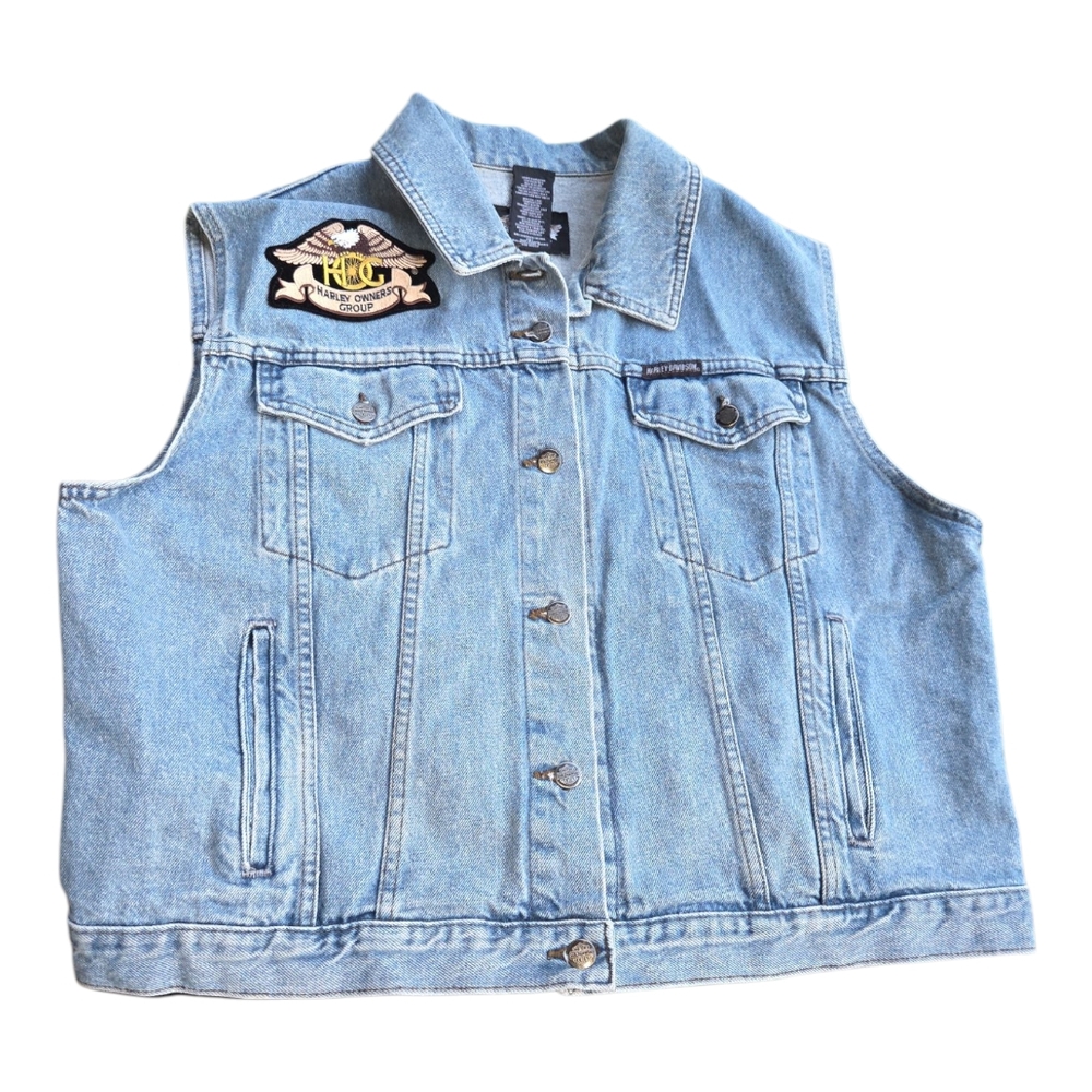 Vintage Harley Davidson Denim Vest Harley Owners Group Patch work Size 2W
